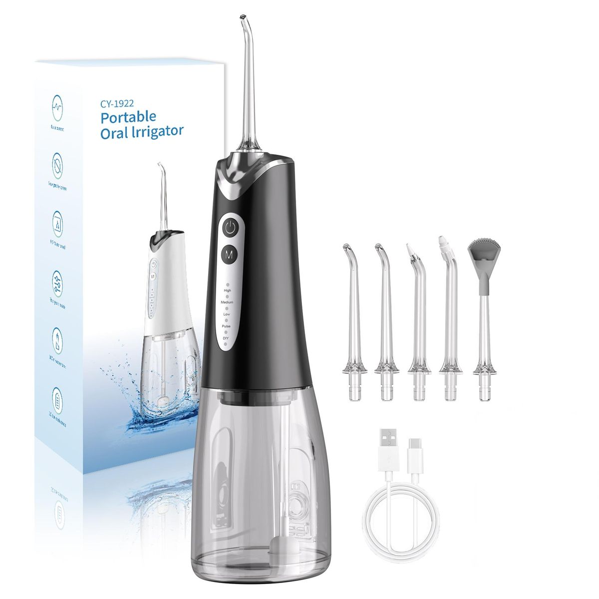 Cordless Rechargeable Travel Oral Irrigator - Black