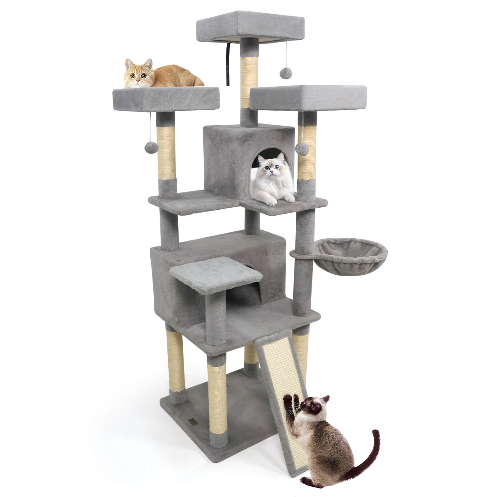 65” Tall Multi-Level Cat Tree  - Light Gray
