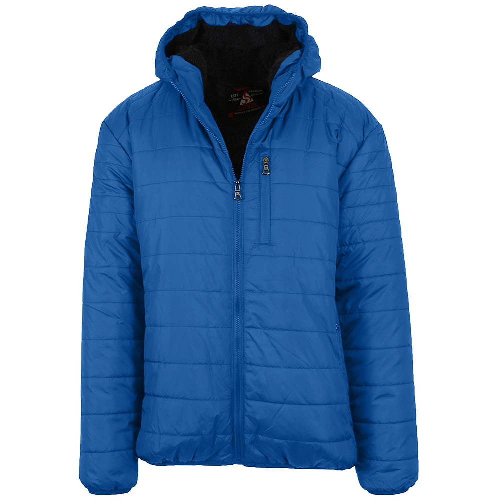 Men's Sherpa-Lined Hooded Puffer Jacket - Royal Blue - X-Large