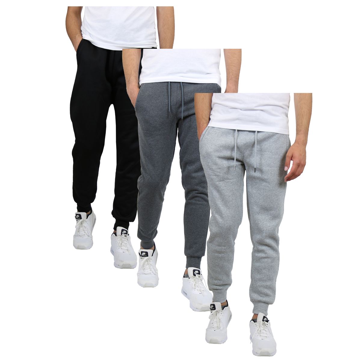 Men's Fleece Jogger Sweatpants (3-Pack) - MFP-500 - BK-CH-HG - XL