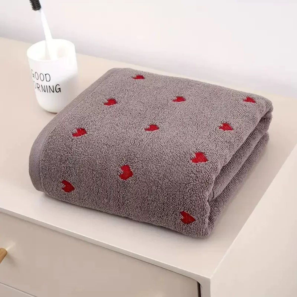 Heart Pattern Cotton Bath Towel - Brown-13*29in