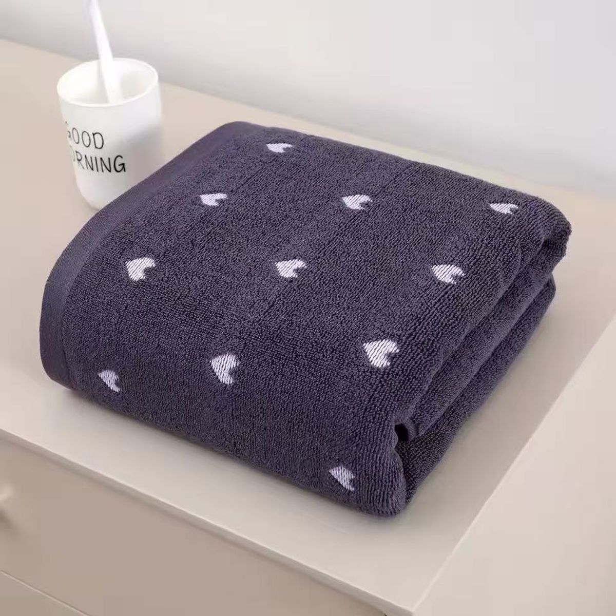 Heart Pattern Cotton Bath Towel - Dark gray-13*29in