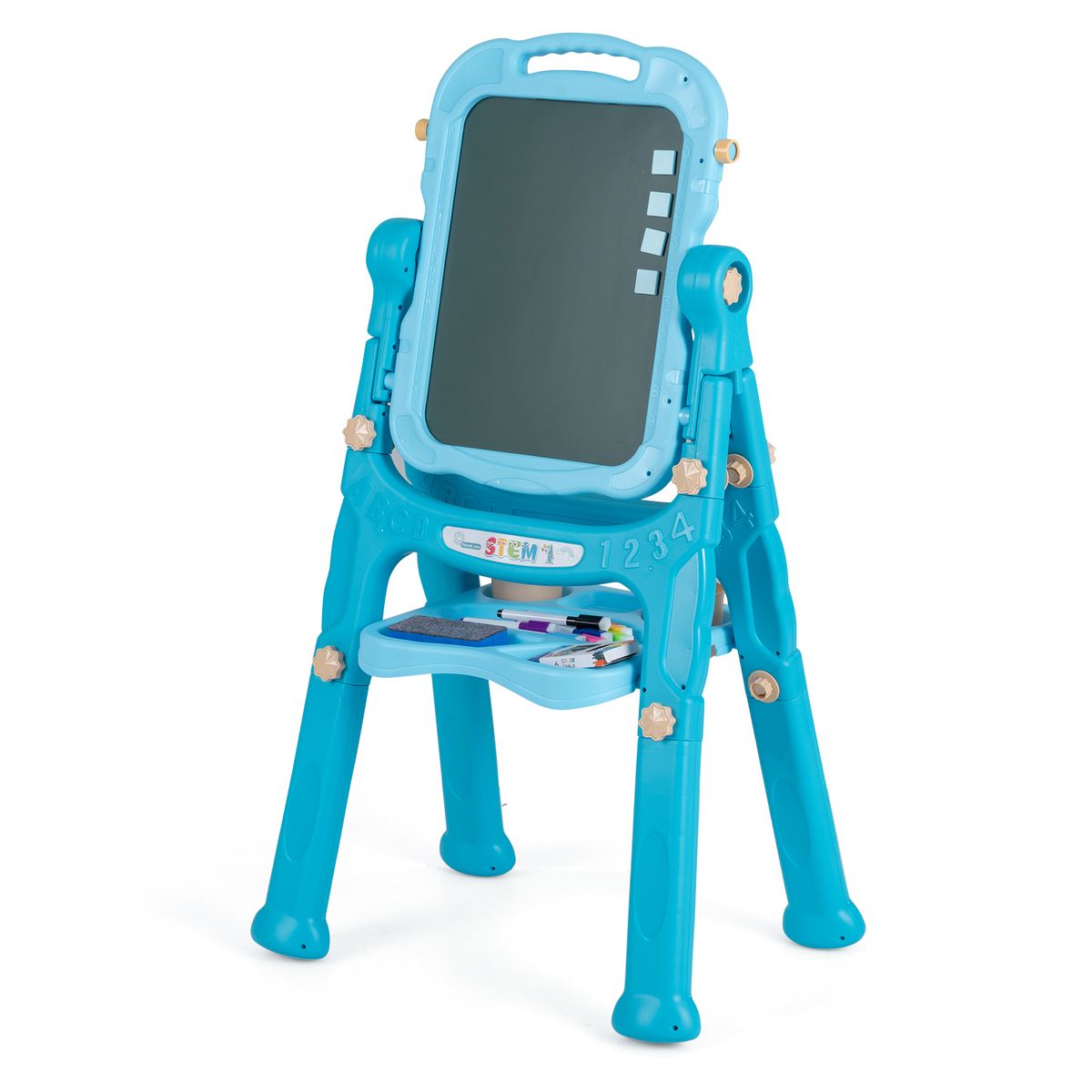 Costway Kids Height-Adjustable 4-in-1 Art Easel with 22 Accessories - Blue
