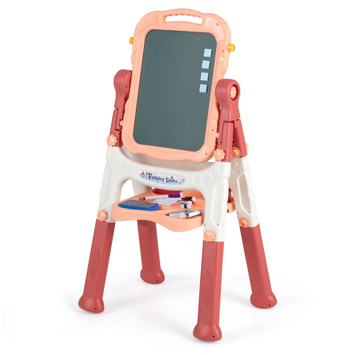 Costway Kids Height-Adjustable 4-in-1 Art Easel with 22 Accessories - Red