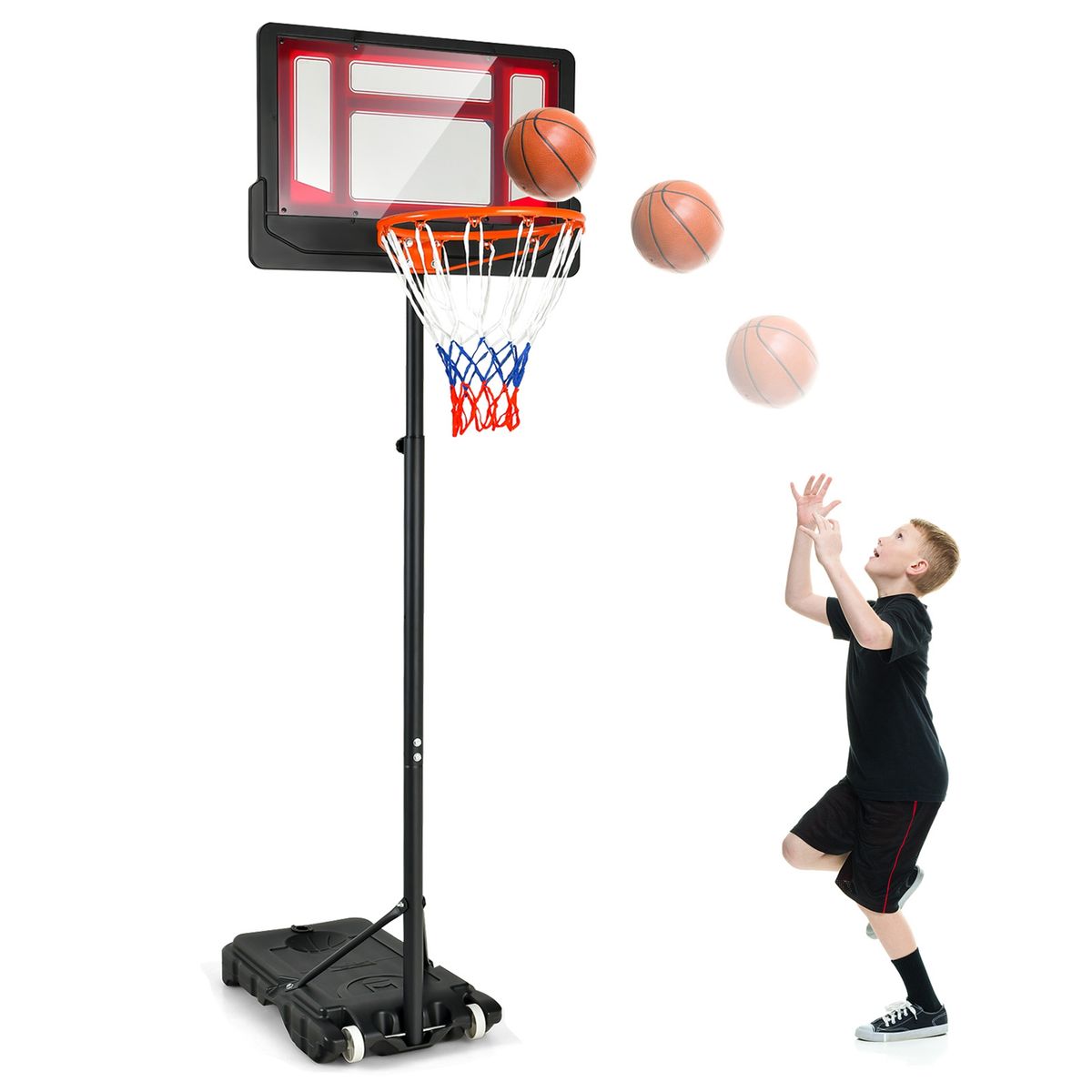 Kids Basketball Hoop Portable Backboard System with Adjustable Height Ball Storage - Black