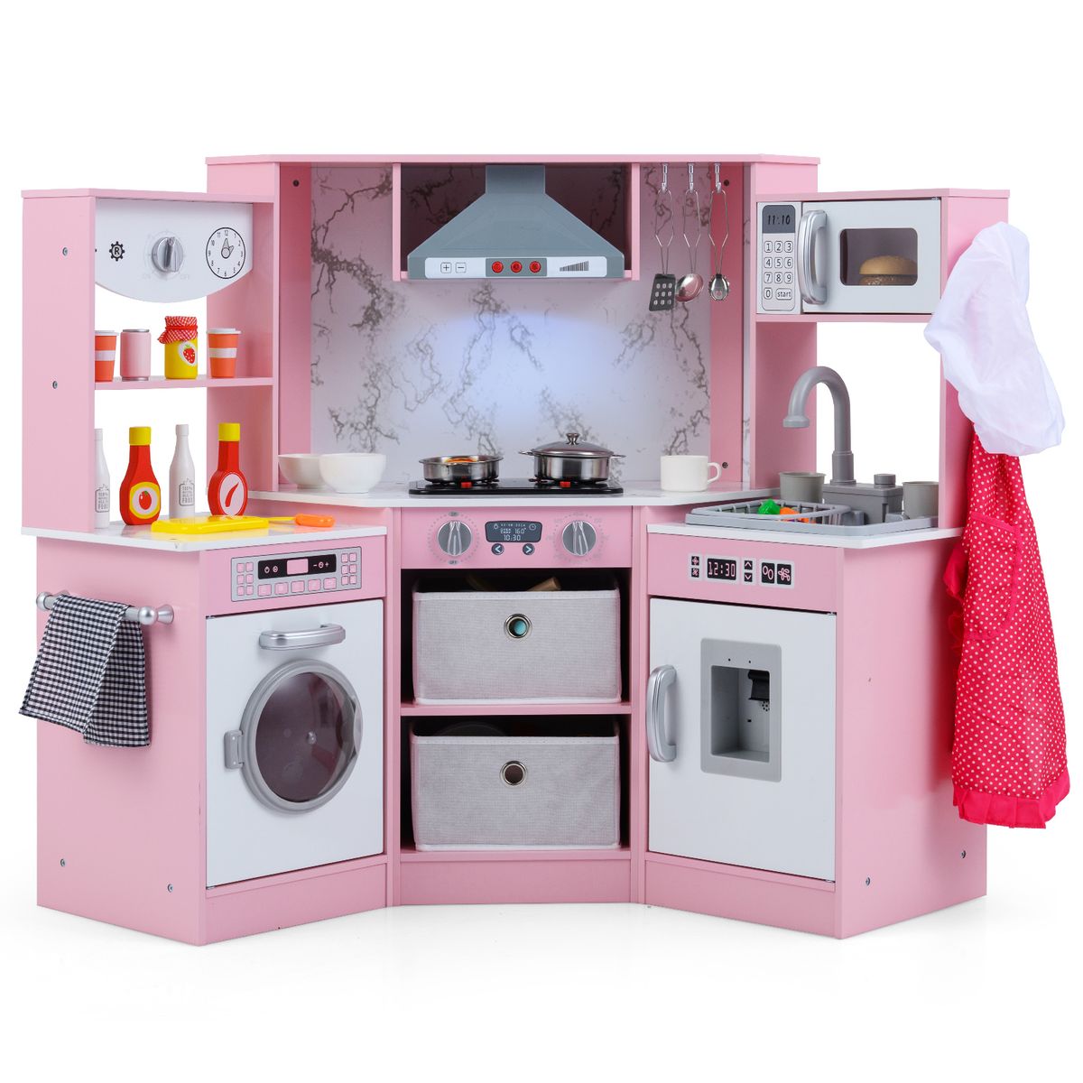 Kids Wooden Play Corner Kitchen - Pink