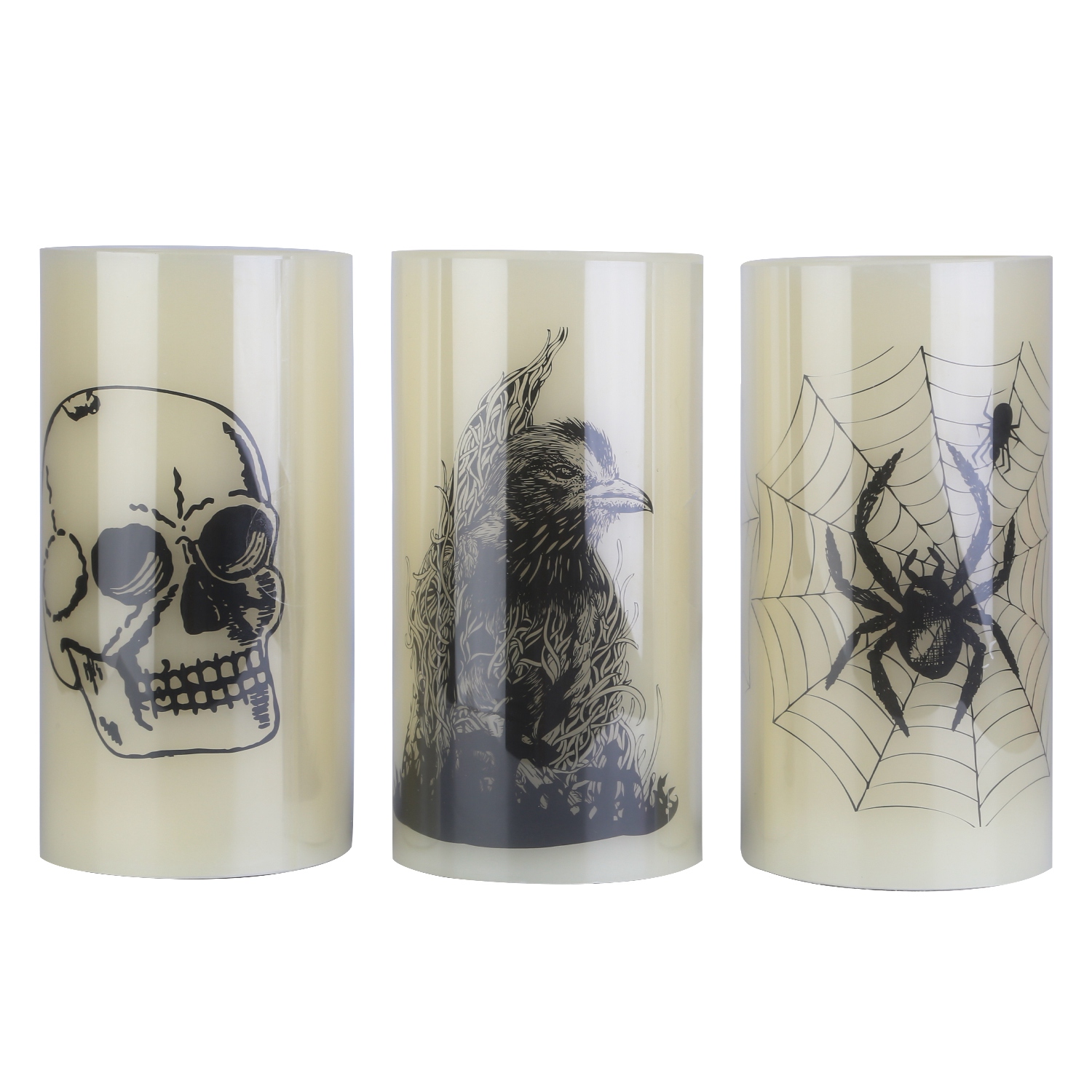 Halloween Flameless Candle (3-Pack)  - Spider Crow Skull