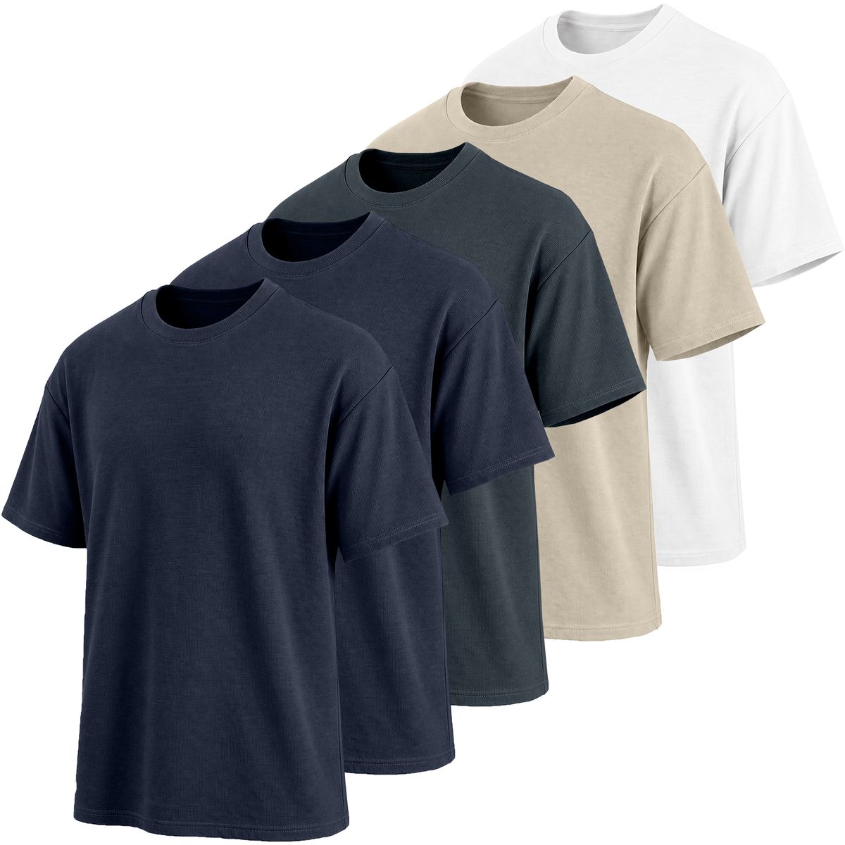 Men’s Heavyweight Micro Waffle Knit Drop Shoulder Tee (5-Pack) - M2MT-700-NV-NV-DG-SD-WH - L