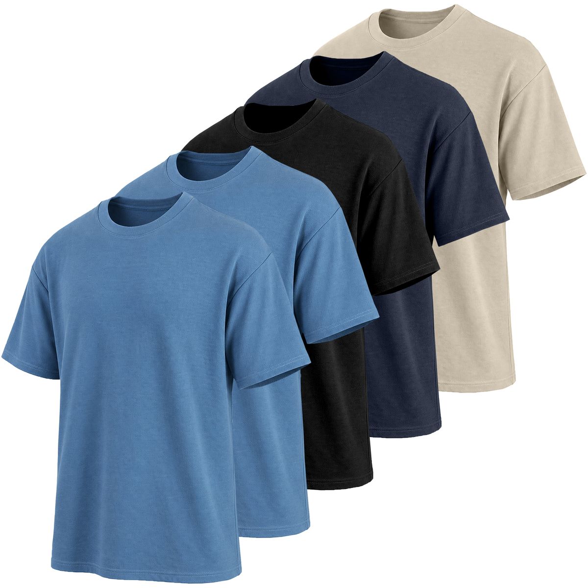 Men’s Heavyweight Micro Waffle Knit Drop Shoulder Tee (5-Pack) - M2MT-700-SBL-SBL-BK-NV-SD - 3XL
