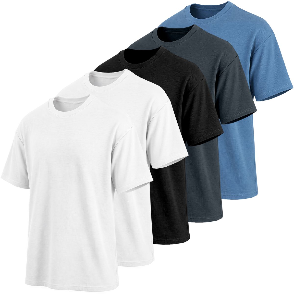 Men’s Heavyweight Micro Waffle Knit Drop Shoulder Tee (5-Pack) - M2MT-700-WH-WH-BK-DG-SBL - 2XL