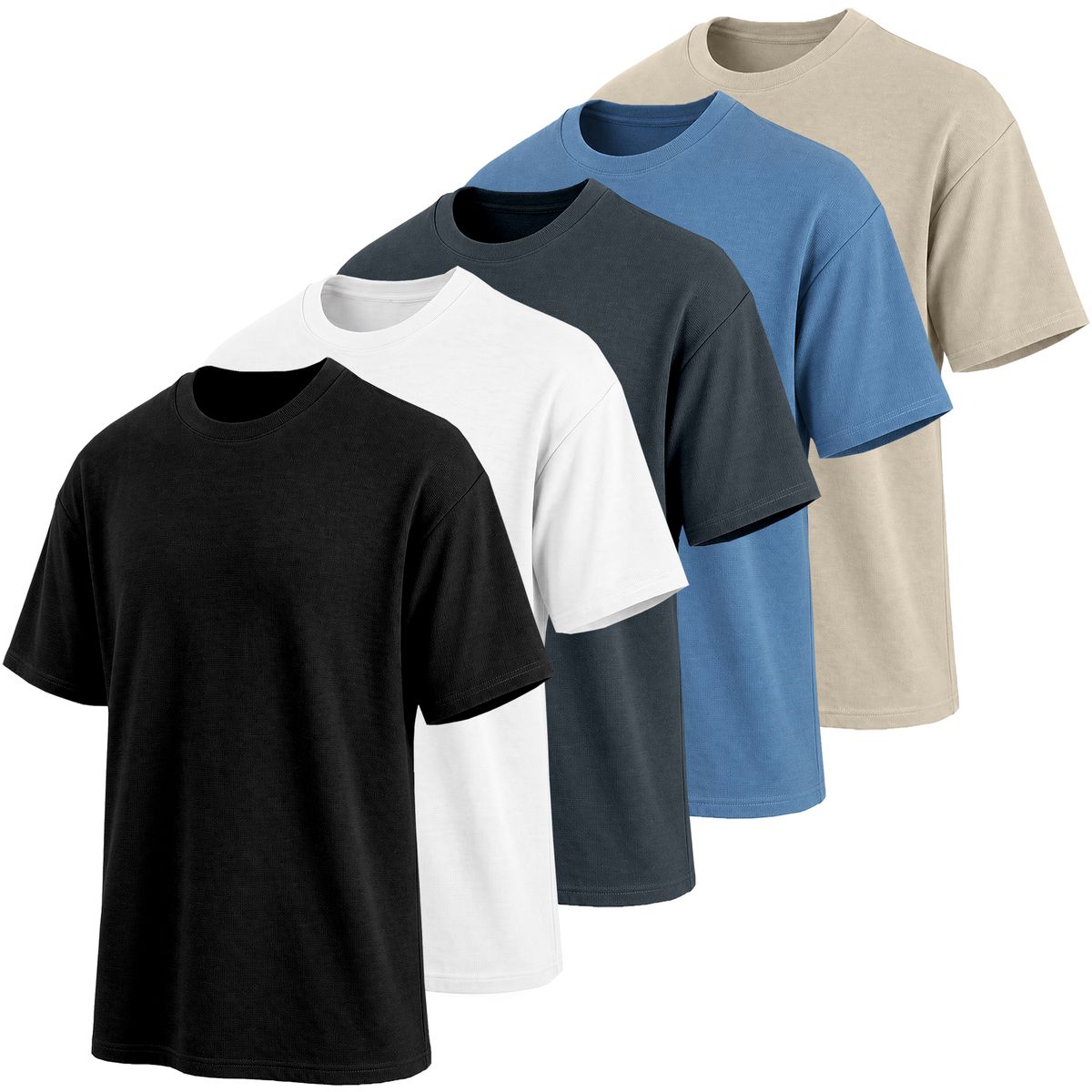 Men’s Heavyweight Micro Waffle Knit Drop Shoulder Tee (5-Pack) - M2MT-700-BK-WH-DG-SBL-SD - XL