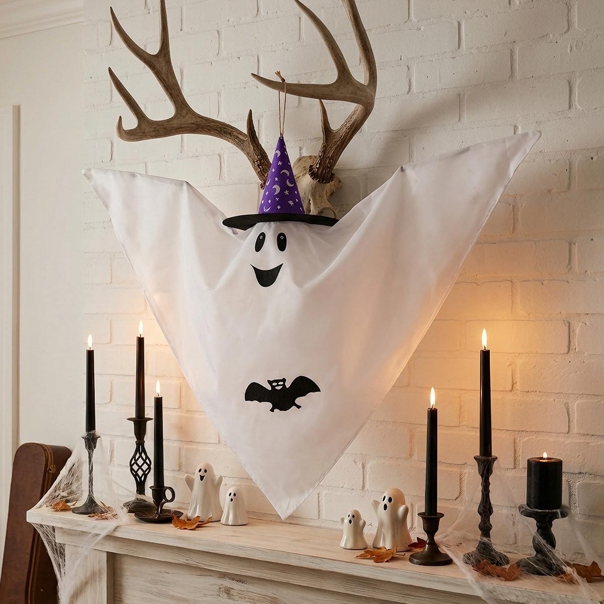 Hanging Ghost with Wizard Hat - Halloween Ghost without Light