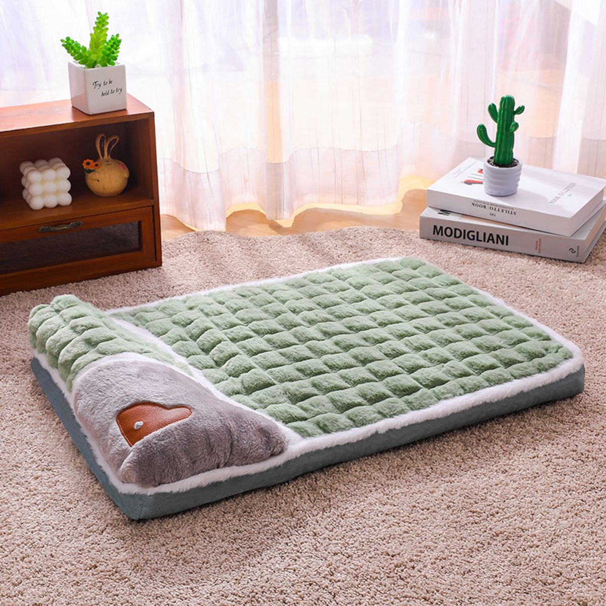 Soft Plush Pet Bed Mat with Sponge Filling  - Green-2XL