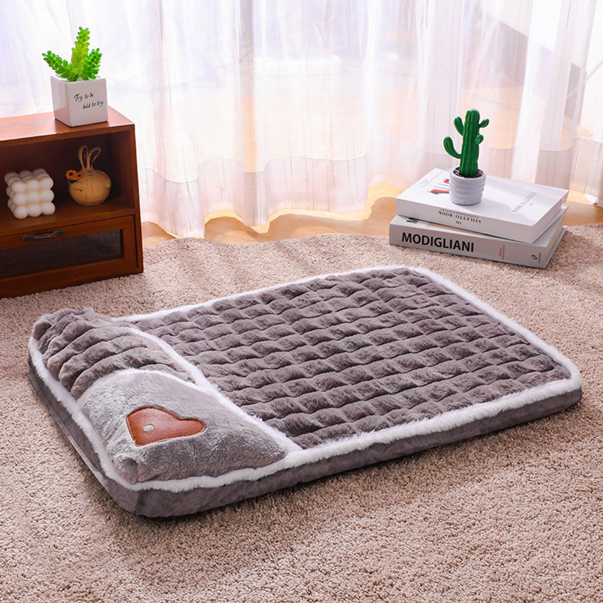 Soft Plush Pet Bed Mat with Sponge Filling  - Grey-2XL