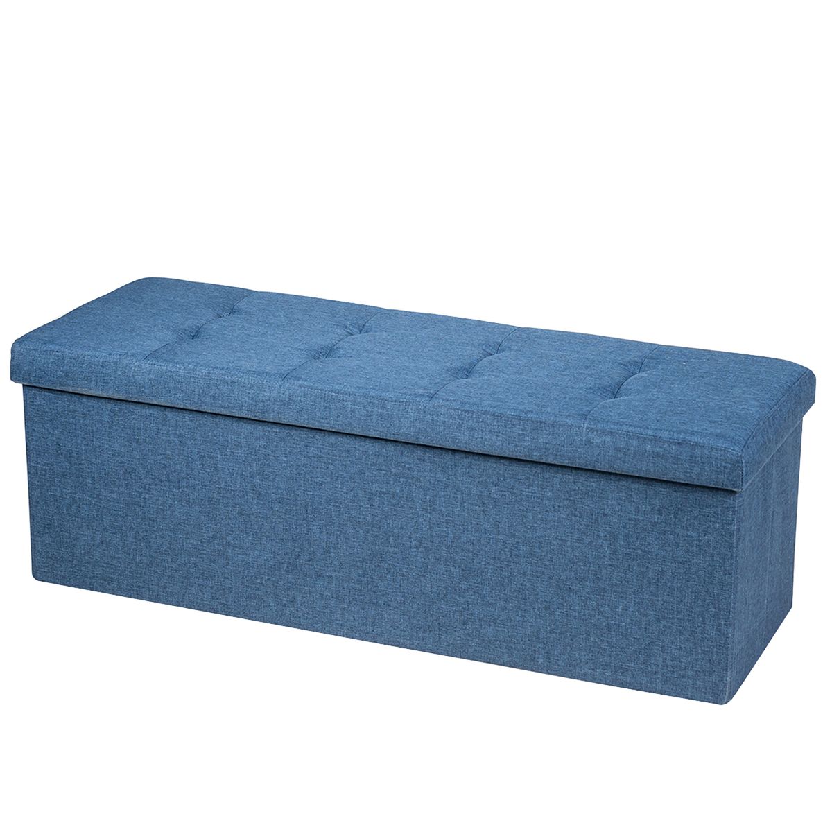 Fabric Folding Storage Ottoman Storage Chest W/Divider Bed End Bench - Navy