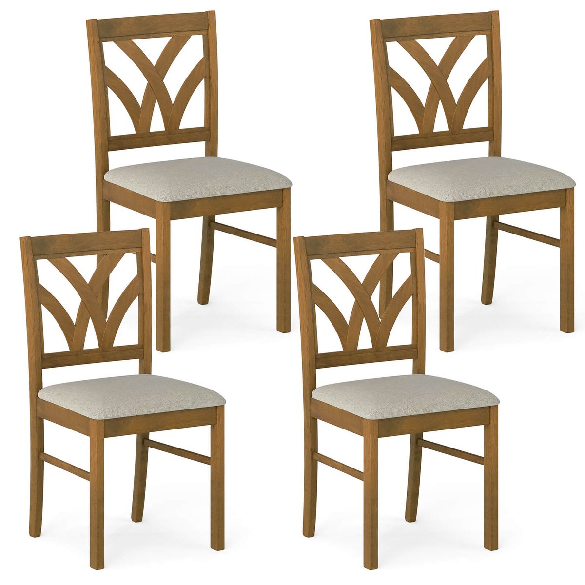 Upholstered Wooden Dining Chairs (Set of 2 or 4) - Oak-4