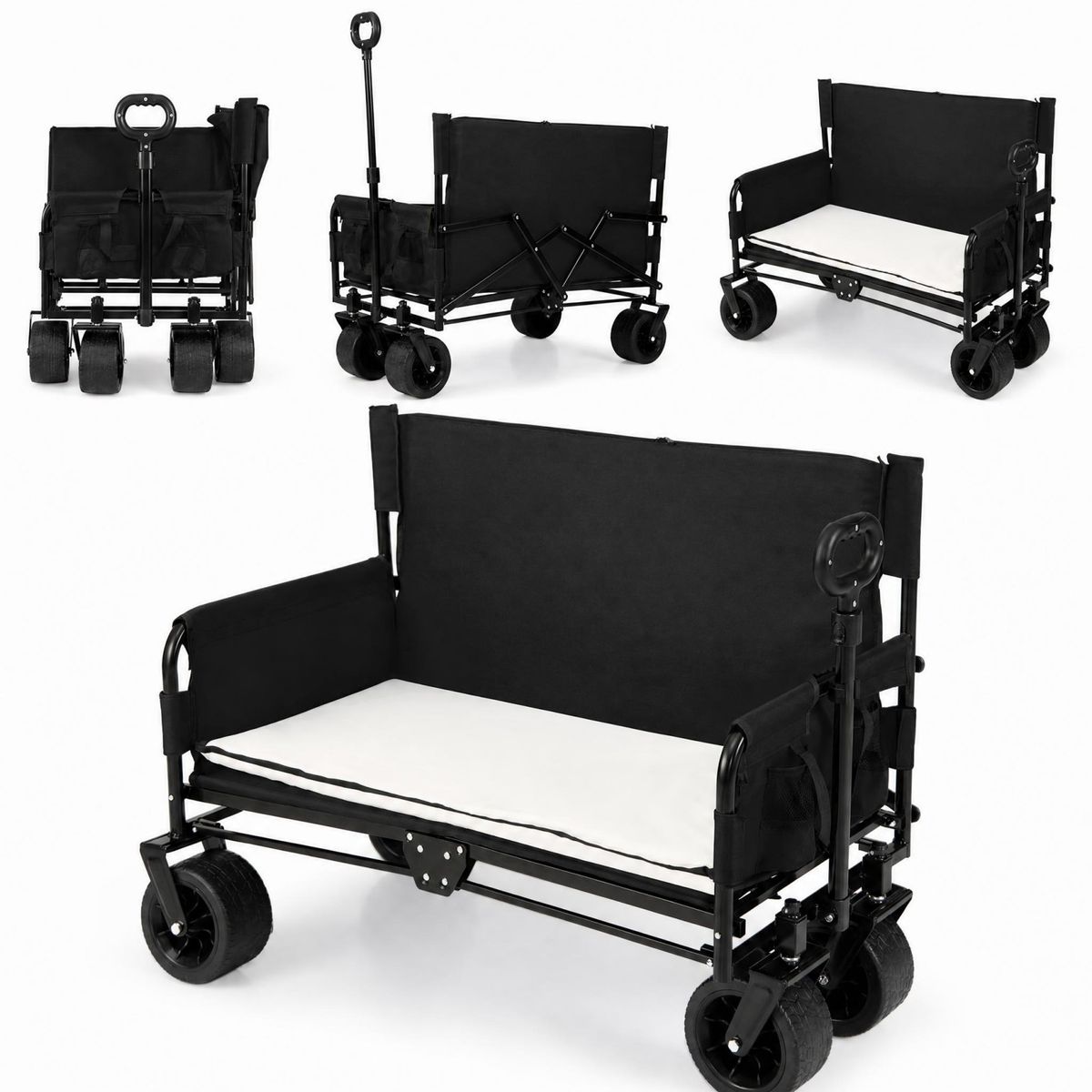 2-in-1 Foldable Wagon and Bench Seat Combo - Black