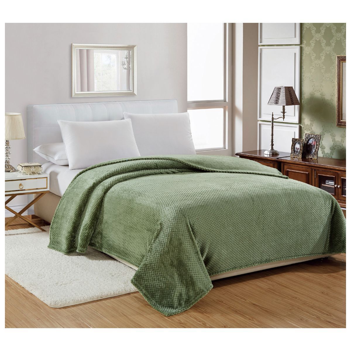 Noble House&trade; Popcorn Textured Microplush Blanket (4 Sizes) - Queen - Sage