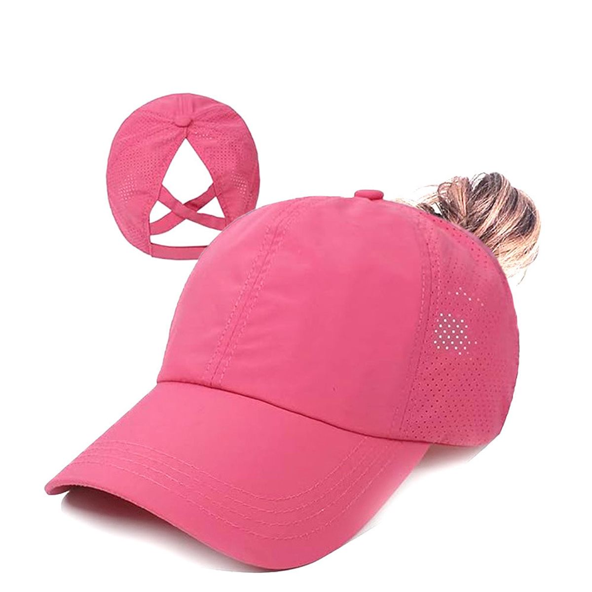 Women's Breathable Mesh Ponytail Baseball Cap - Pink