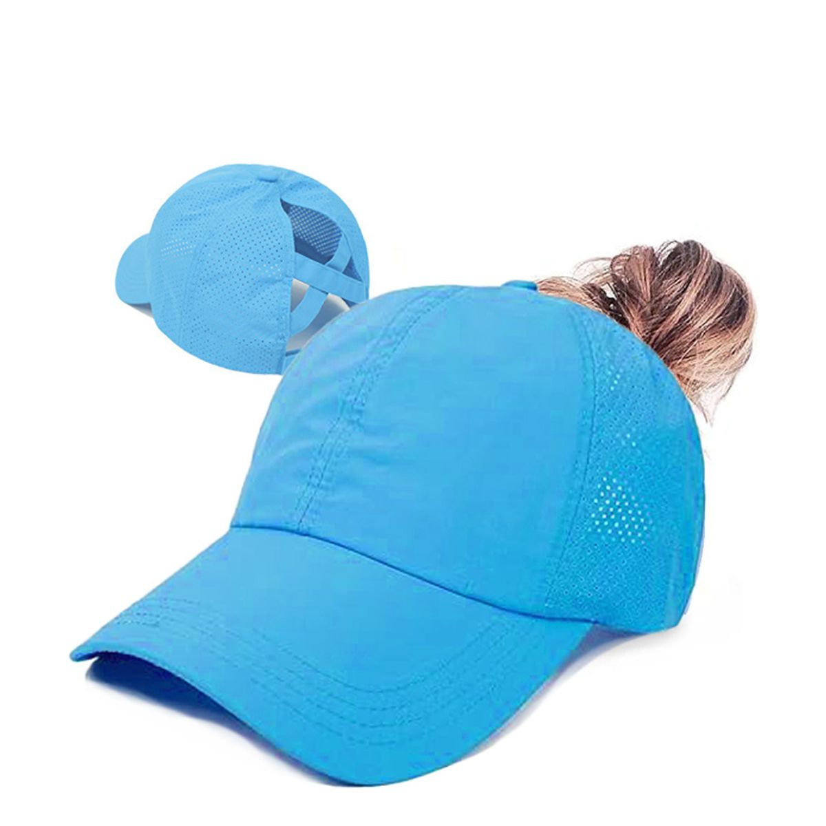 Women's Breathable Mesh Ponytail Baseball Cap - Blue
