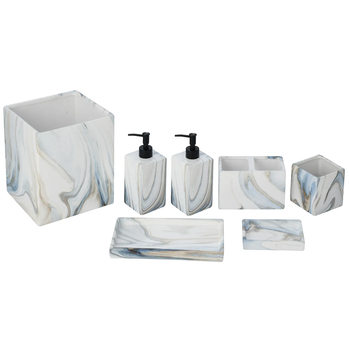 Resin Bathroom Sets (7- or 8-Piece Sets) - 7PC Set Blue Marble Grain