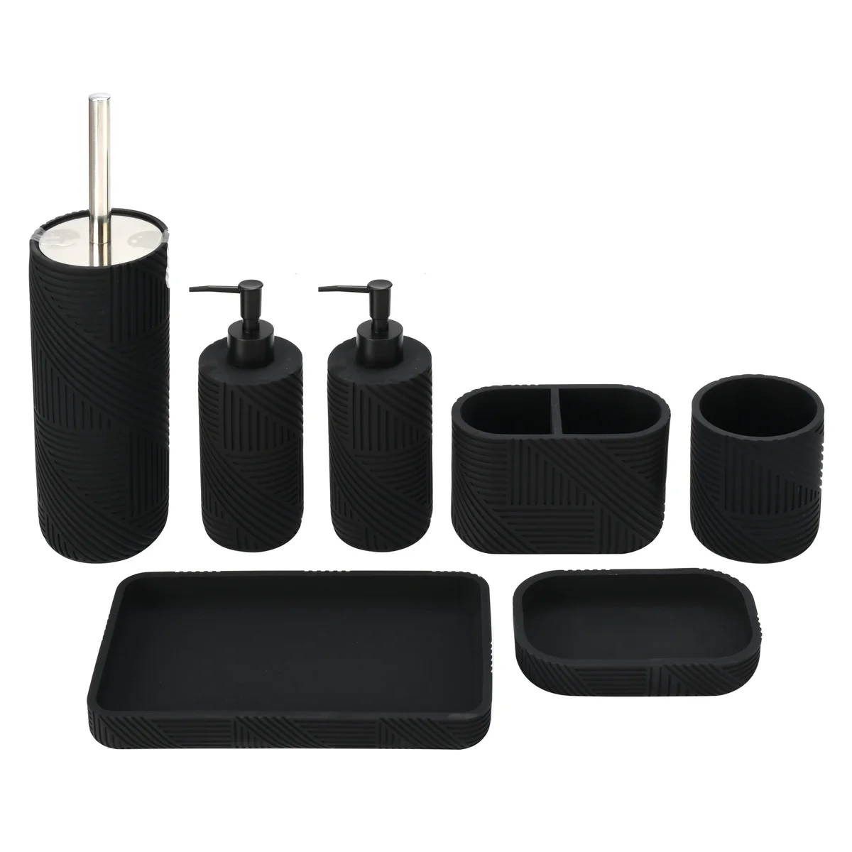 Resin Bathroom Sets (7- or 8-Piece Sets) - 7PC Set Black Urban Grid
