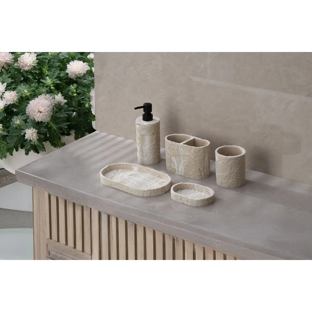 Resin Bathroom Sets (7- or 8-Piece Sets) - 8PC Set Desert Stone