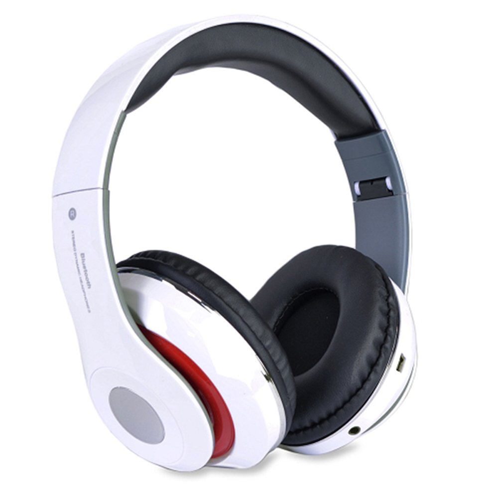 Bluetooth Wireless Headphones with Built-in FM Tuner, Memory Card Slot, and Mic  - White-image-SKU1544822