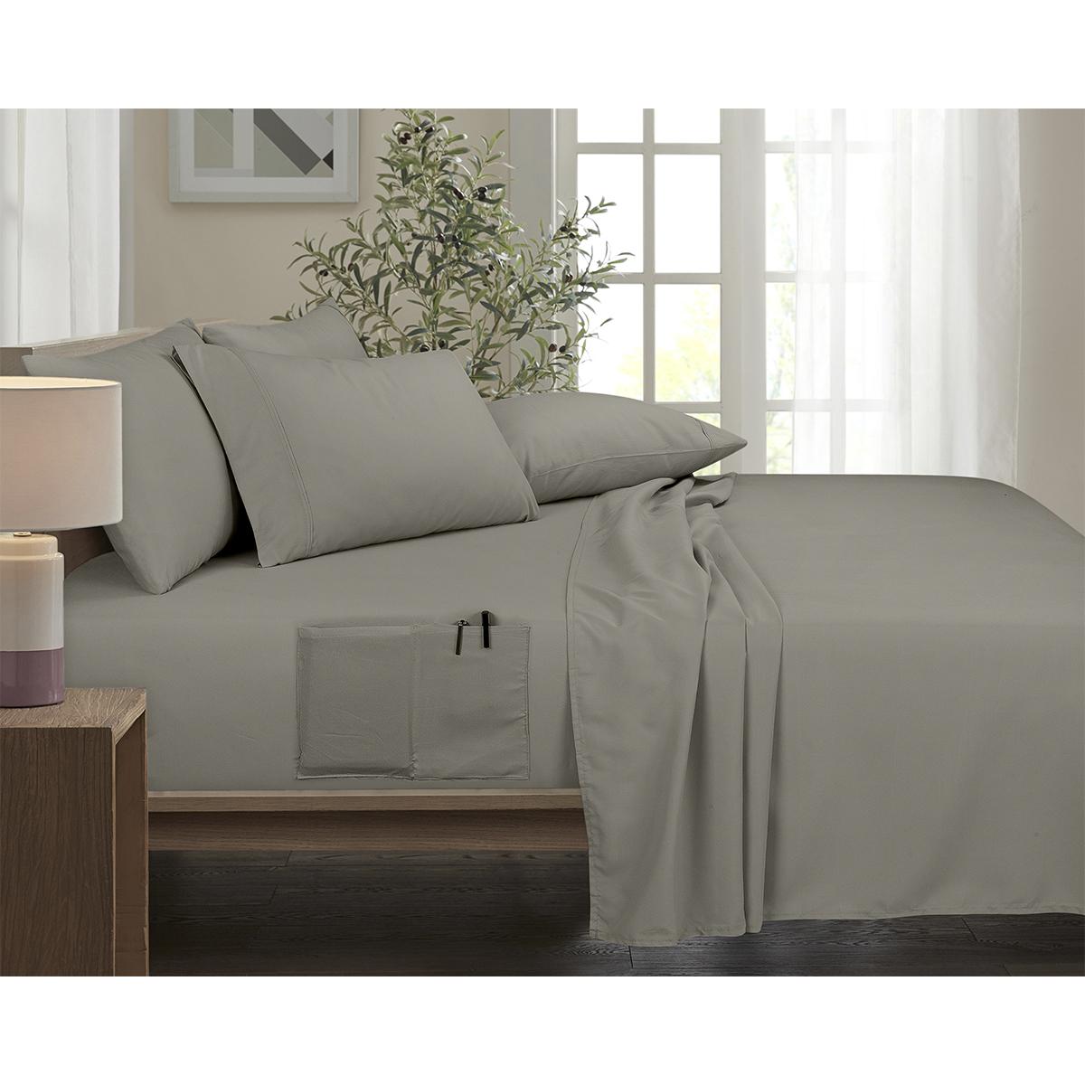 Photos - Bed Linen Bamboo Comfort Bamboo Comfort 6-Piece Smart Sheet Set with Side Pocket - Full - Taupe 1286FLTP