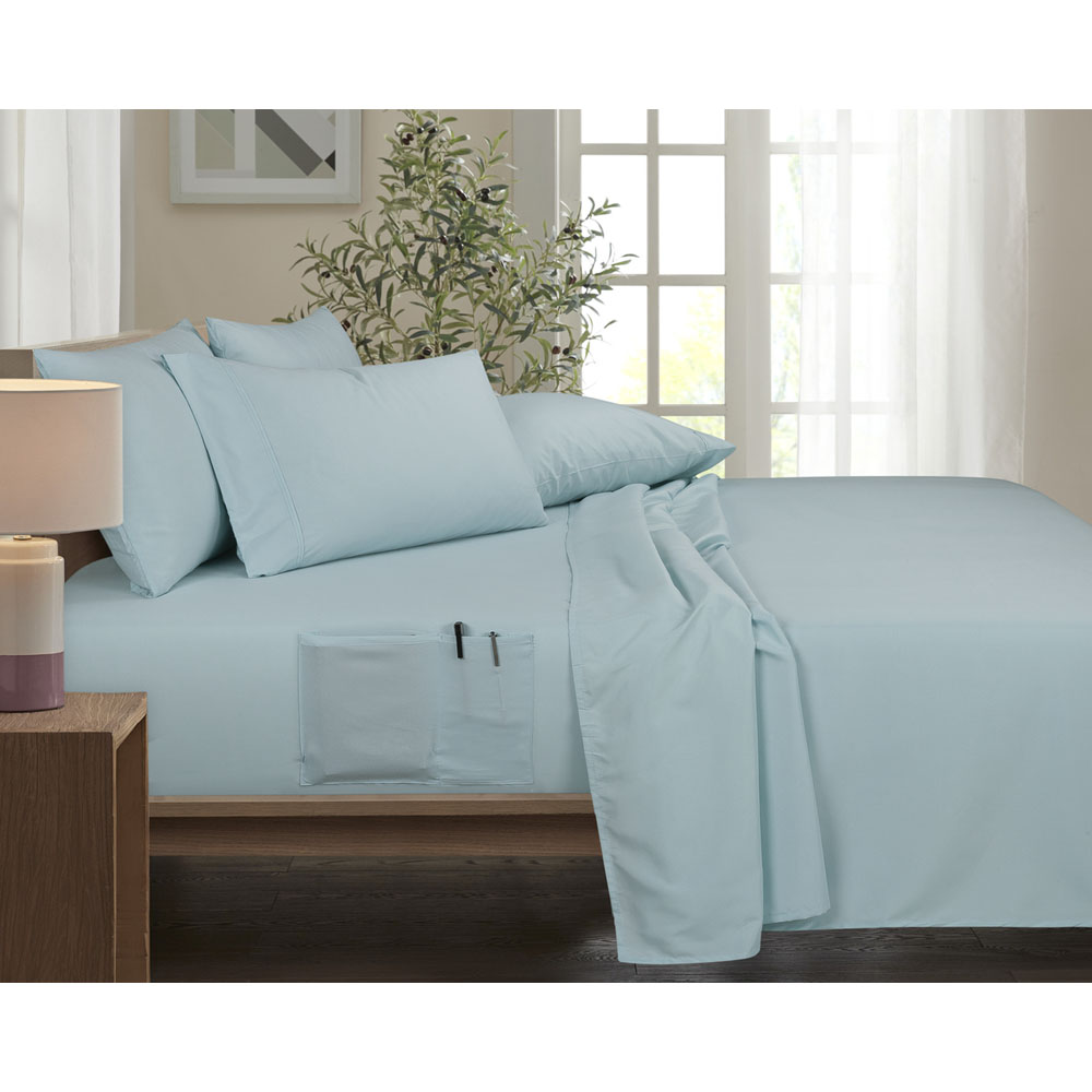 Bamboo Comfort 6-Piece Smart Sheet Set with Side Pocket - Queen - Aqua