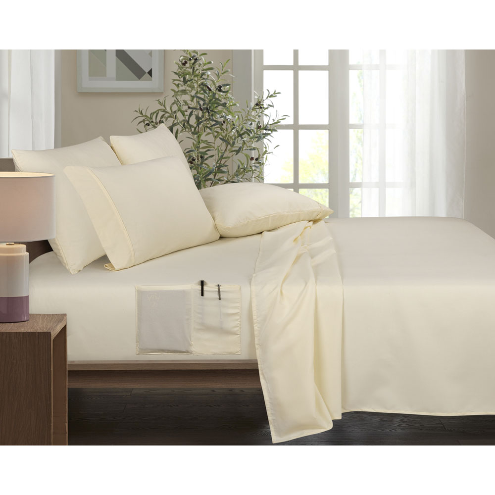 Photos - Bed Linen Bamboo Comfort Bamboo Comfort 6-Piece Smart Sheet Set with Side Pocket - Queen - Ivory 1286QNIV