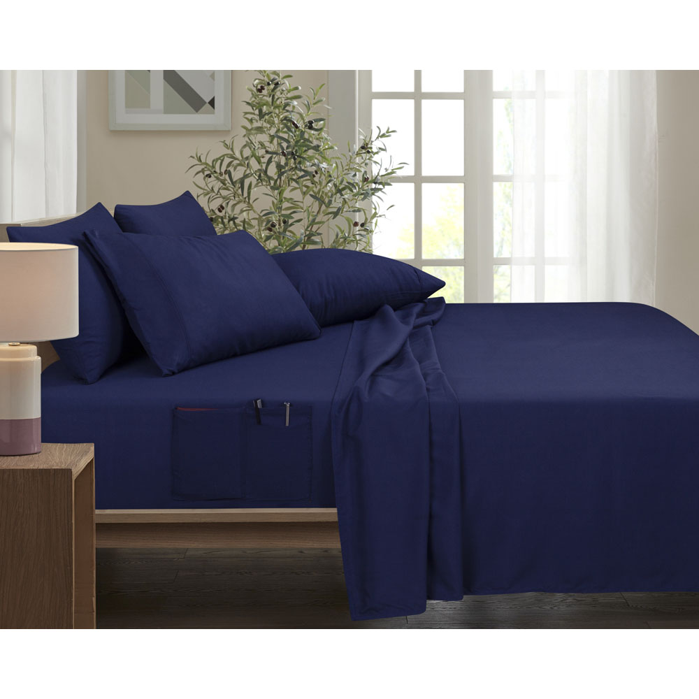 Bamboo Comfort 6-Piece Smart Sheet Set with Side Pocket - King - Navy