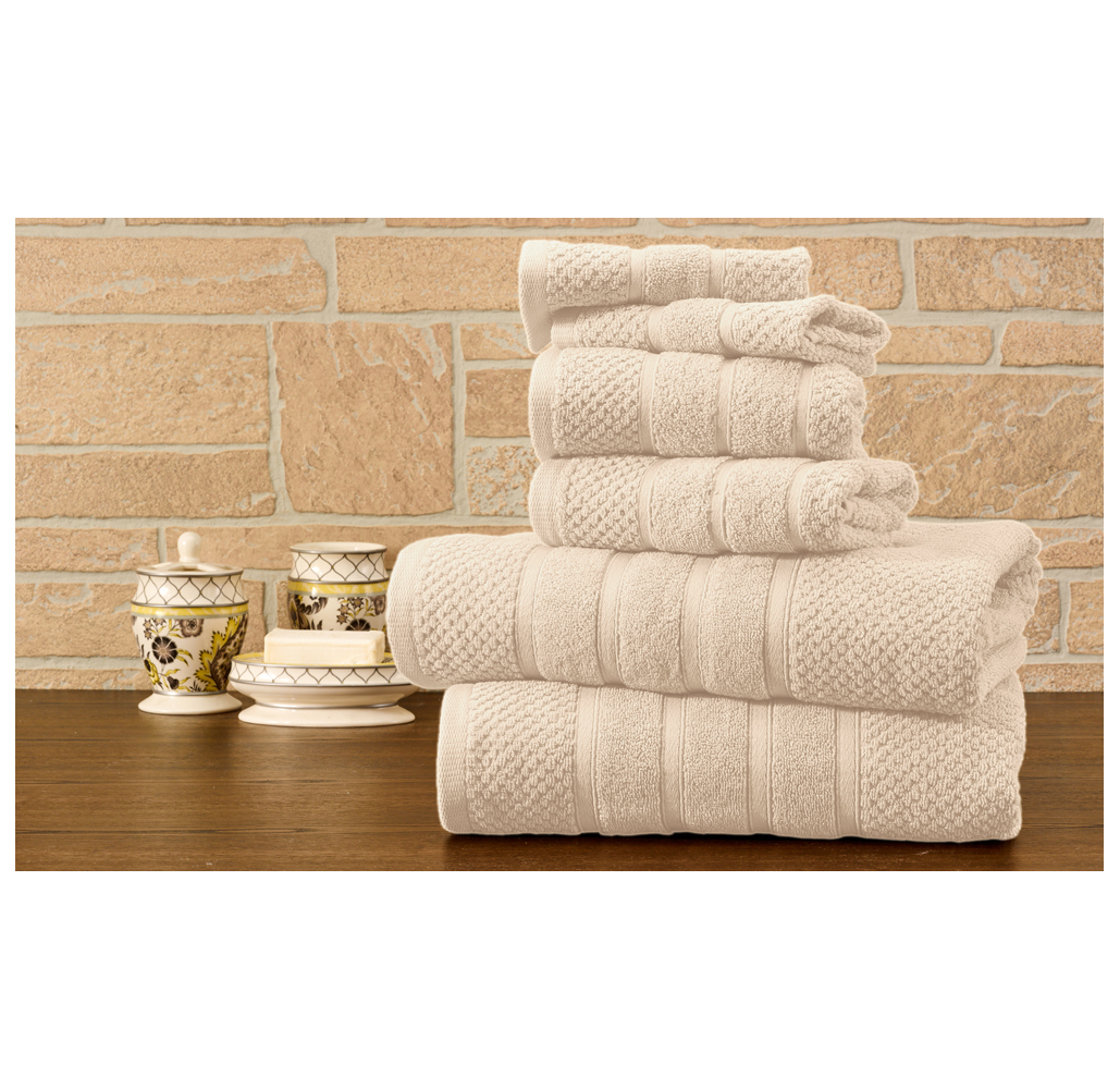 Bibb Home 100% Egyptian Cotton 6-Piece Towel Set - Popcorn - Ivory
