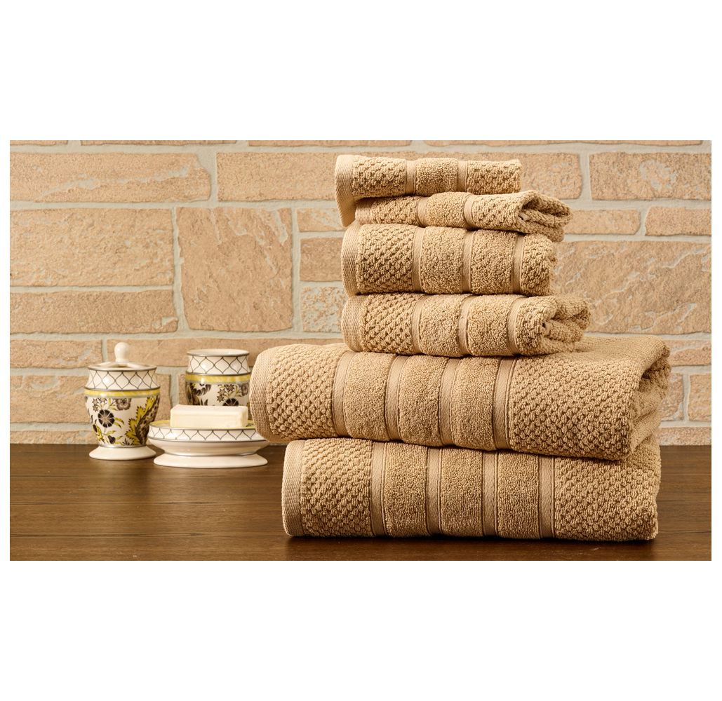 Bibb Home 100% Egyptian Cotton 6-Piece Towel Set - Popcorn - Linen
