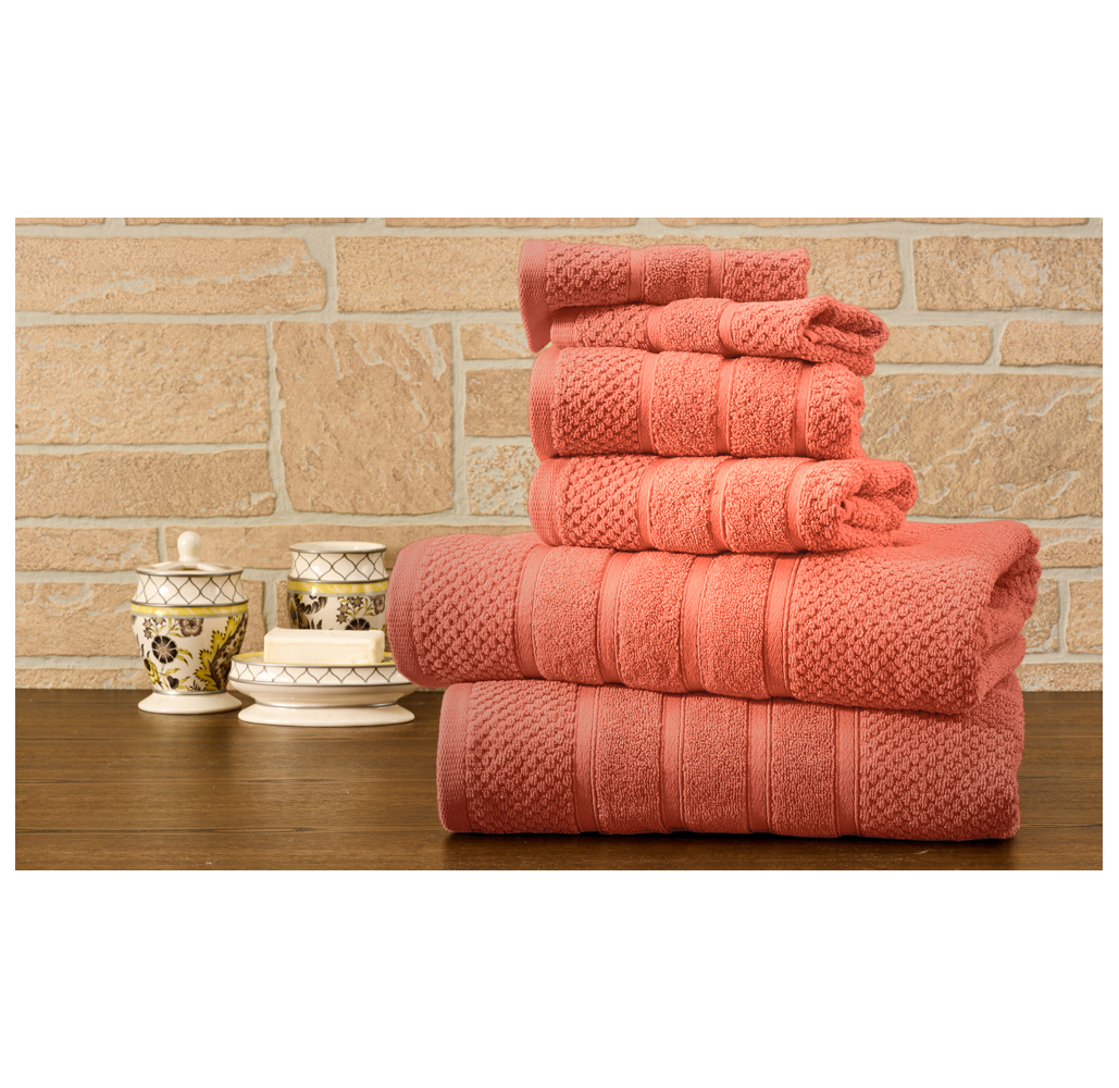 Bibb Home 100% Egyptian Cotton 6-Piece Towel Set - Popcorn - Coral