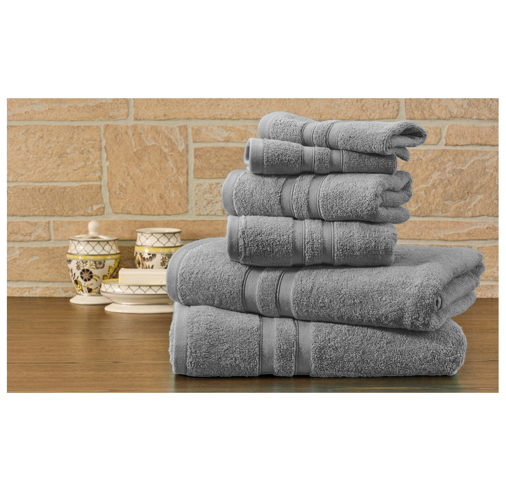 Photos - Towel Bibb Home Bibb Home 100 Egyptian Cotton 6-Piece Set - Solid - Grey 6PCTOWSOLGR