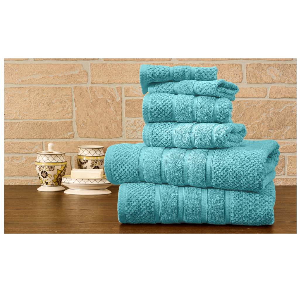 Bibb Home 100% Egyptian Cotton 6-Piece Towel Set - Popcorn - Aqua