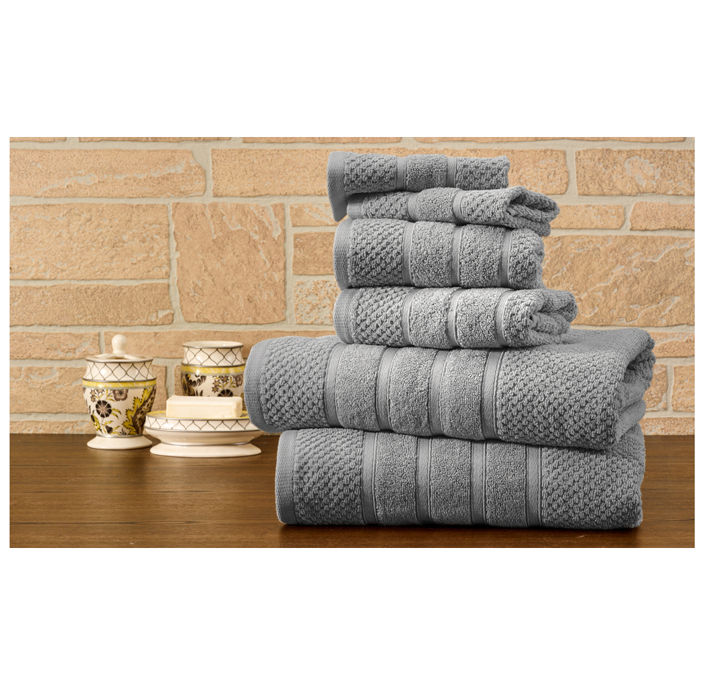 Bibb Home 100% Egyptian Cotton 6-Piece Towel Set - Popcorn - Grey