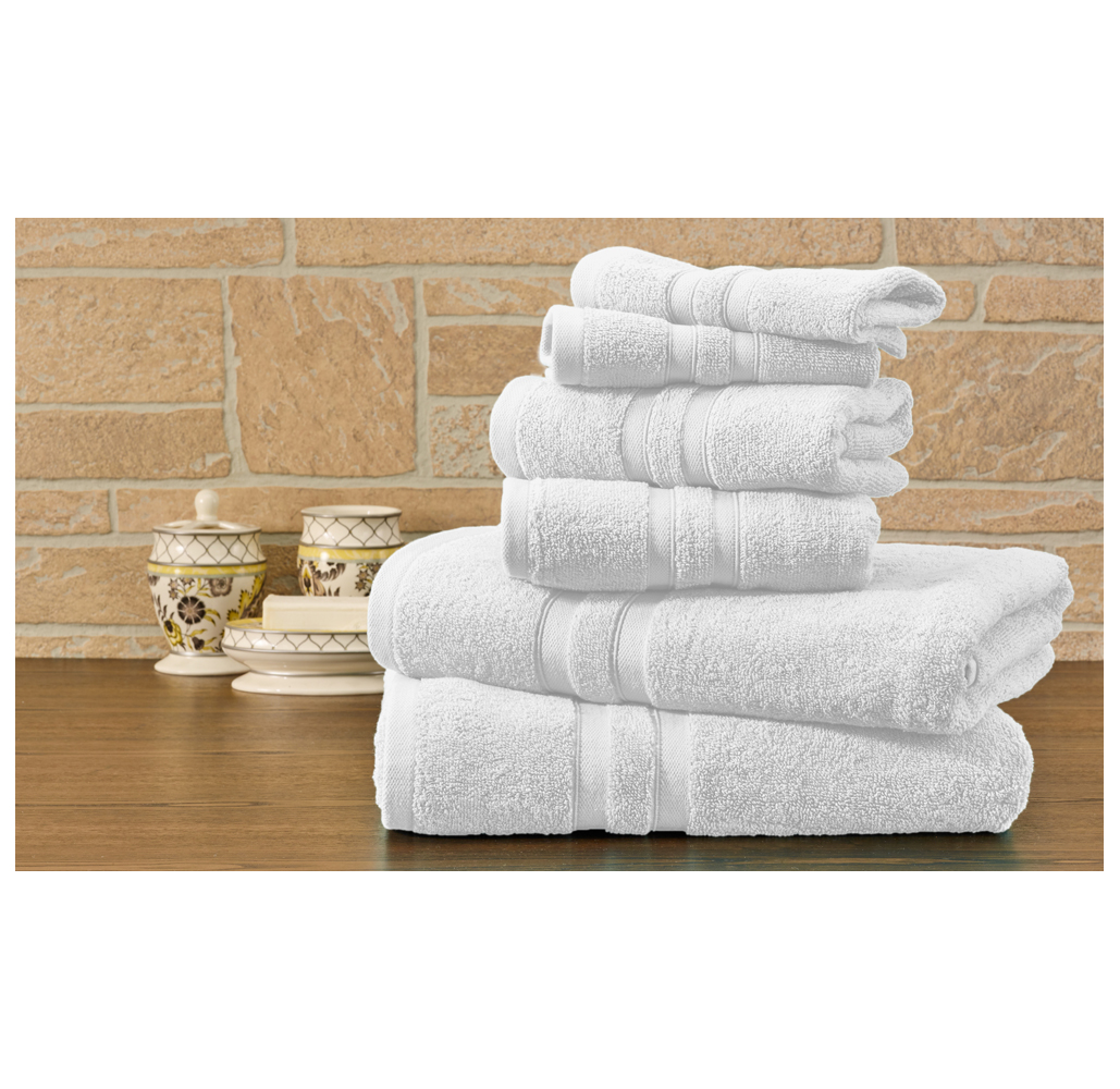 Bibb Home 100% Egyptian Cotton 6-Piece Towel Set - Solid - White
