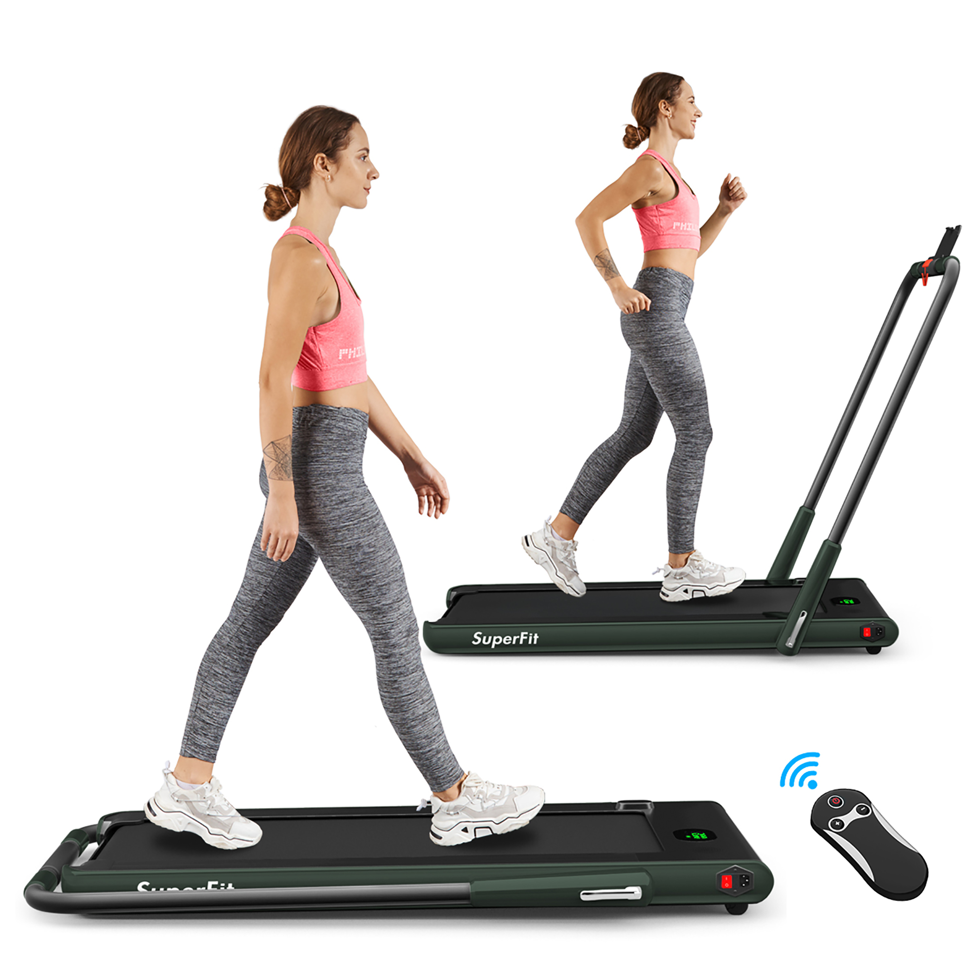 Photos - Treadmill Costway SuperFit™ 2-in-1 2.25HP Under Desk Electric Folding  with Remote Control - Green SP37036GN-UNTIL 