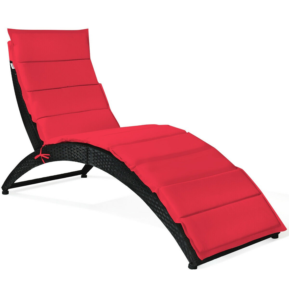 Folding Rattan Lounge Chair (1 or Set of 2) - Single - Red