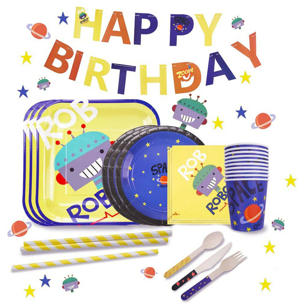 Kids' Birthday Theme Disposable Dinnerware Set - Robot Theme