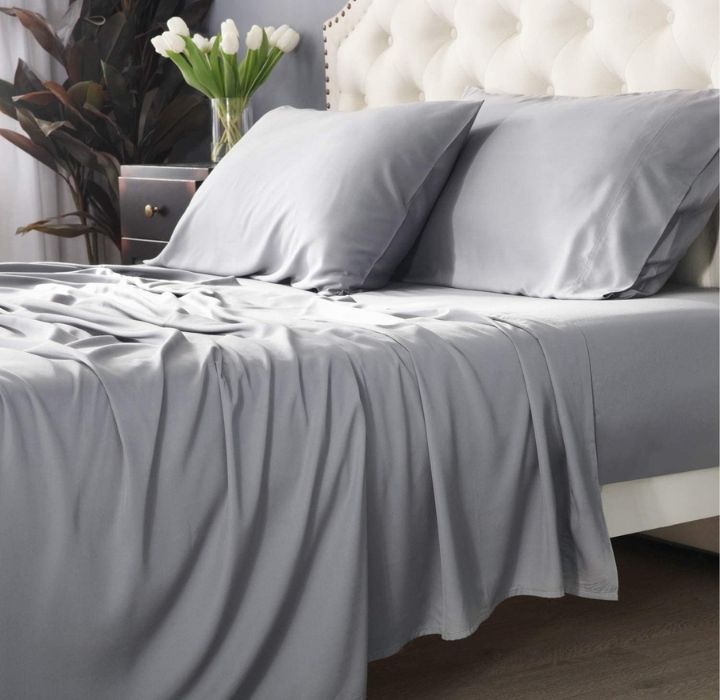 300TC Bamboo Viscose 4Piece Sheet Set by Bibb Home  King  Silver