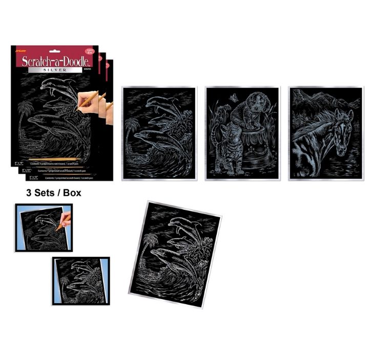 ArtLover® Scratch-a-Doodle Art Kits (Set of 3) - Silver Set 1