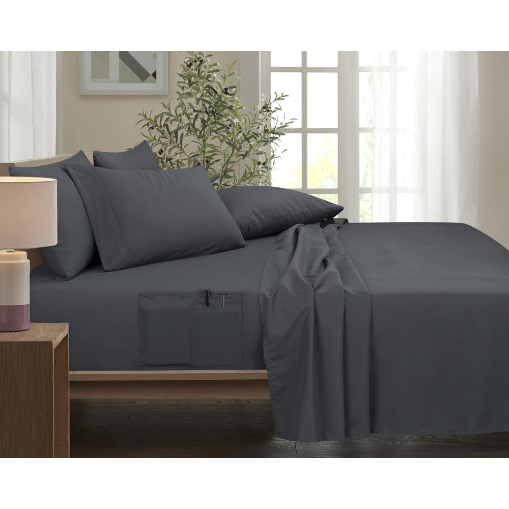 Photos - Bed Linen Bamboo Comfort Bamboo Comfort 6-Piece Smart Sheet Set with Side Pocket - King - Gray 1286KGGR
