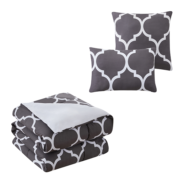 Kathy Ireland 6-Piece Oversized Trellis Comforter Set - Queen - Dark Grey
