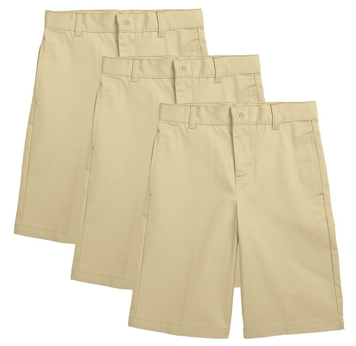 Boys' Flat-Front Twill School Uniform Shorts (3-Pack) - Khaki & Khaki & Khaki - Size 7
