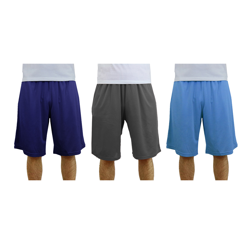 Men’s Moisture Wicking Active Mesh Shorts (3-Pack) - Navy - Charcoal - Light Blue - MD