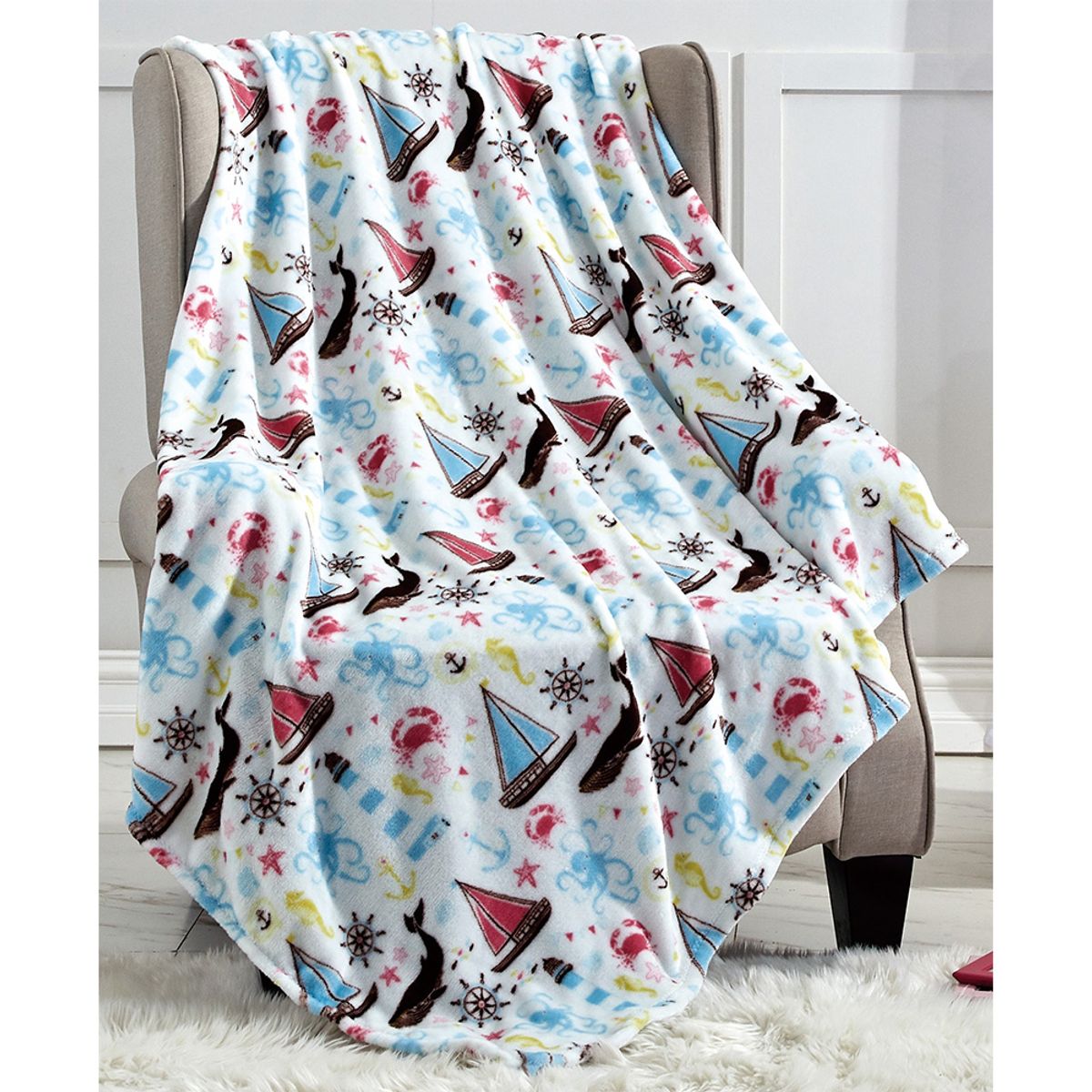 Noble House Summer Prints Microplush Throw Blankets - Sea Life