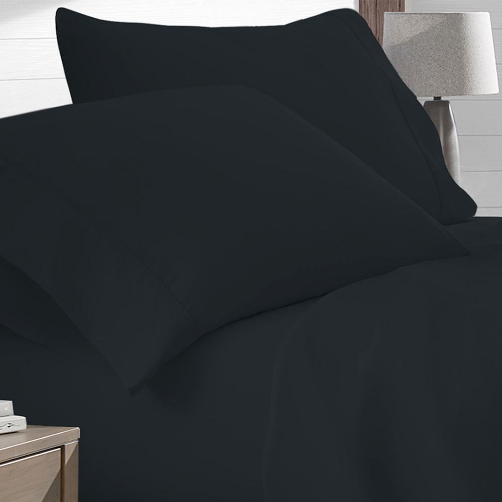 4-Piece Deep Pocket Super Soft Premium Bamboo-Blend Sheet Set - Black - Queen
